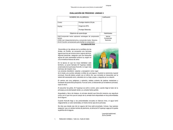 EVALUACIÓN LA LEYENDA 3° BASICO