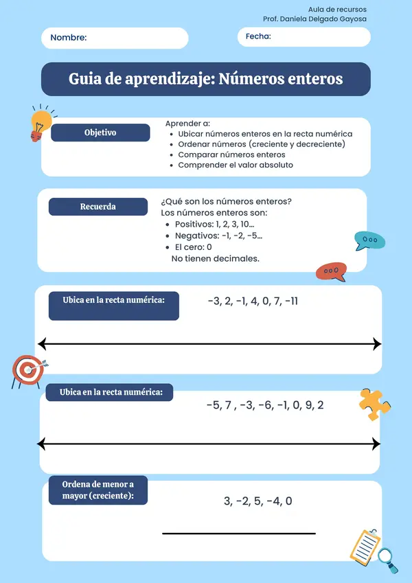 guia de aprendizaje "números enteros 7° básico"