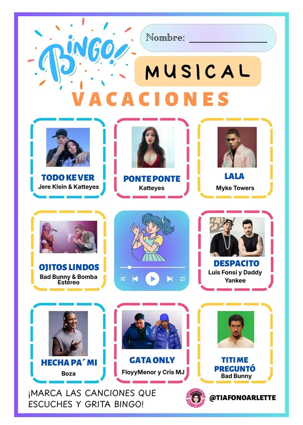 🎶 Bingo Musical Vacaciones🎶