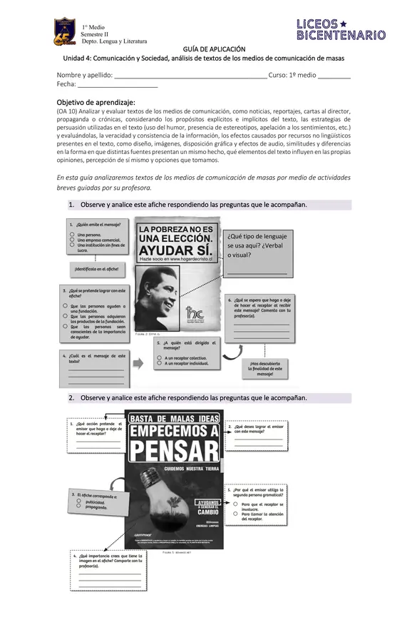 1ero Medio: Medios de comunicación Material 2