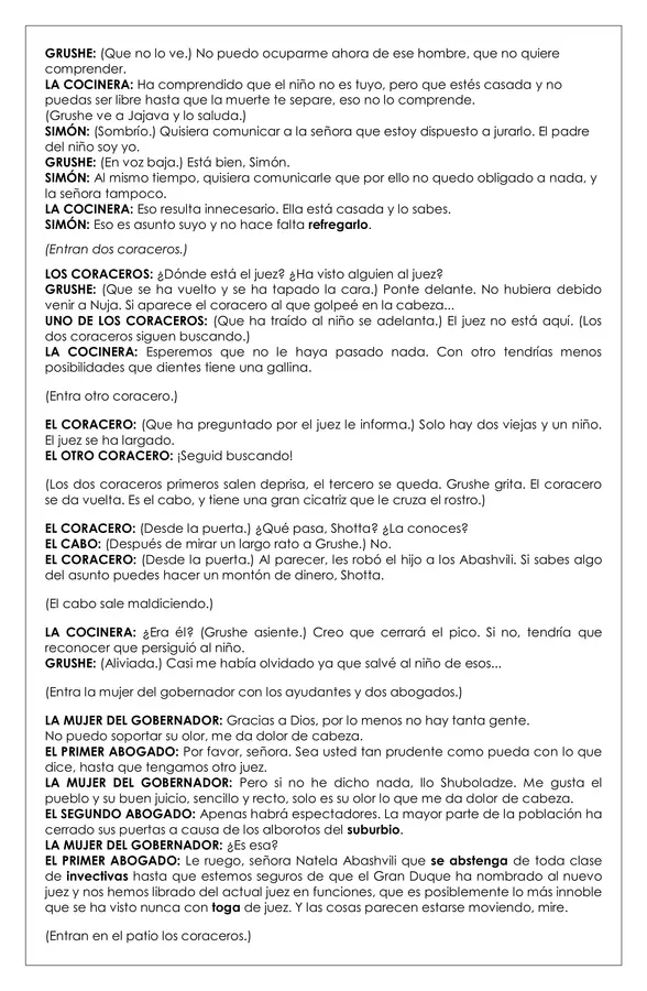 Guía de trabajo - Comprensión lectora El círculo de tiza caucasiano - 8° 