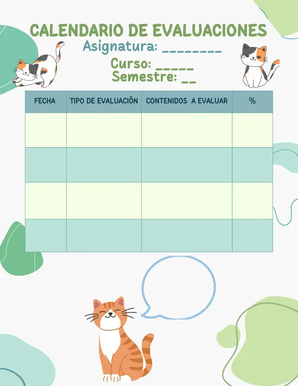PLANTILLA: CALENDARIO DE EVALUACIONES GATUNO