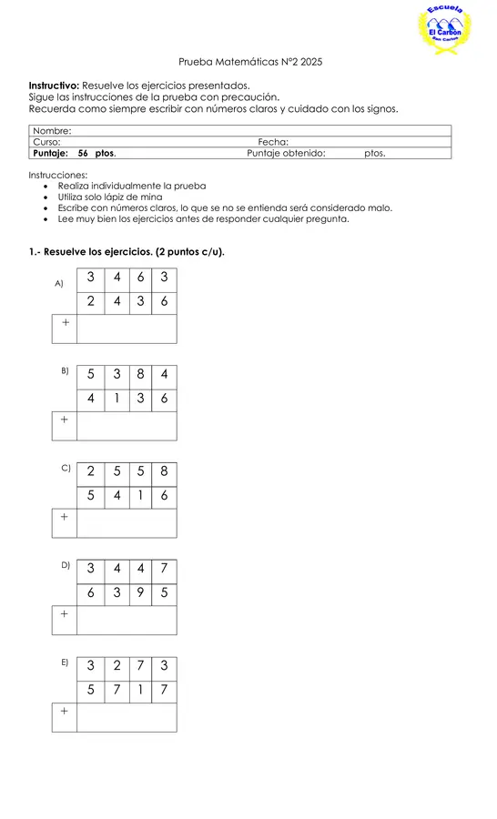Evaluación de Matemáticas 4to básico