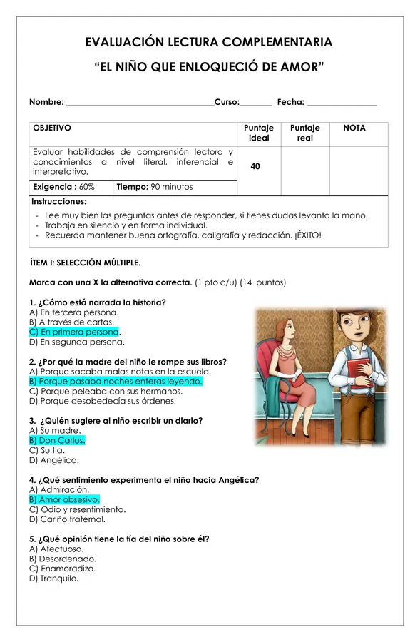 Prueba Lectura - El niño que enloqueció de amor