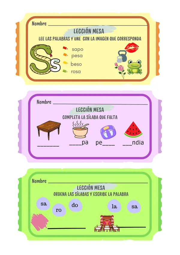 Ticket de Salida Mesa, Letra s