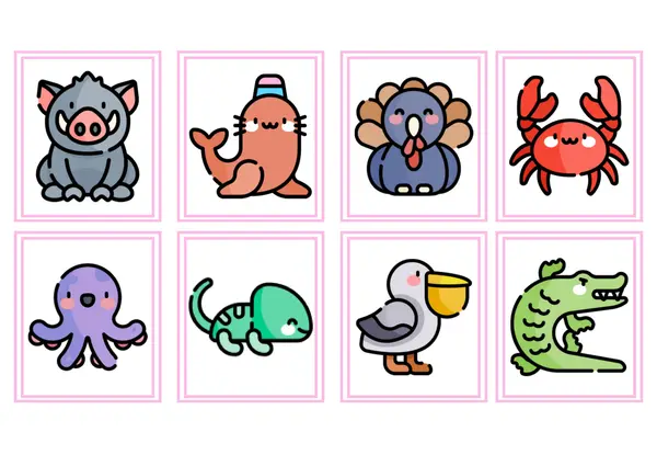 Memorice de animales Kawai
