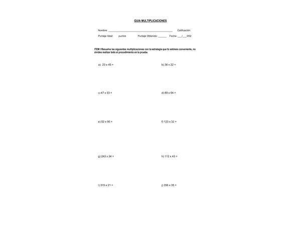 Guía Multiplicaciones