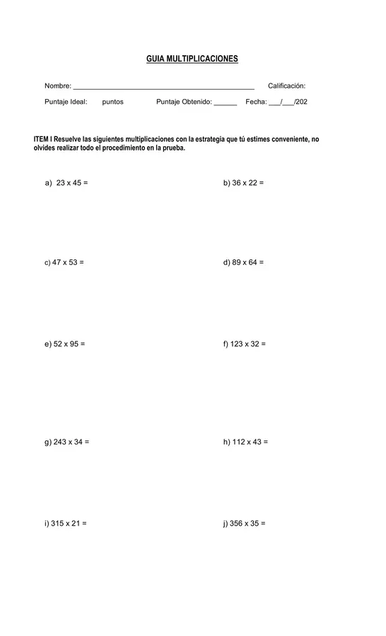 Guía Multiplicaciones