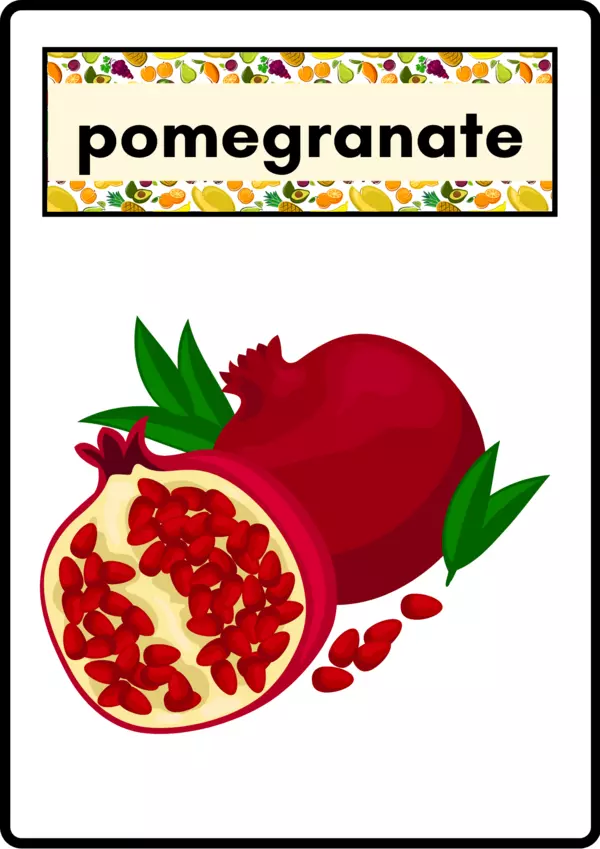 Flash Cards vocabulario de las Frutas en inglés Pomegranate