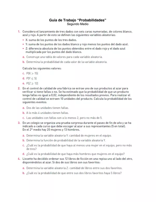 GUIA DE TRABAJO PROBABILIDADES, Unidad 4 , Segundo Medio, MATEMATICA ...