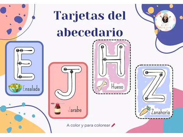 Tarjetas del abecedario a color y para colorear