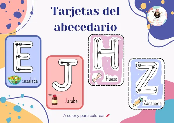 Tarjetas del abecedario a color y para colorear