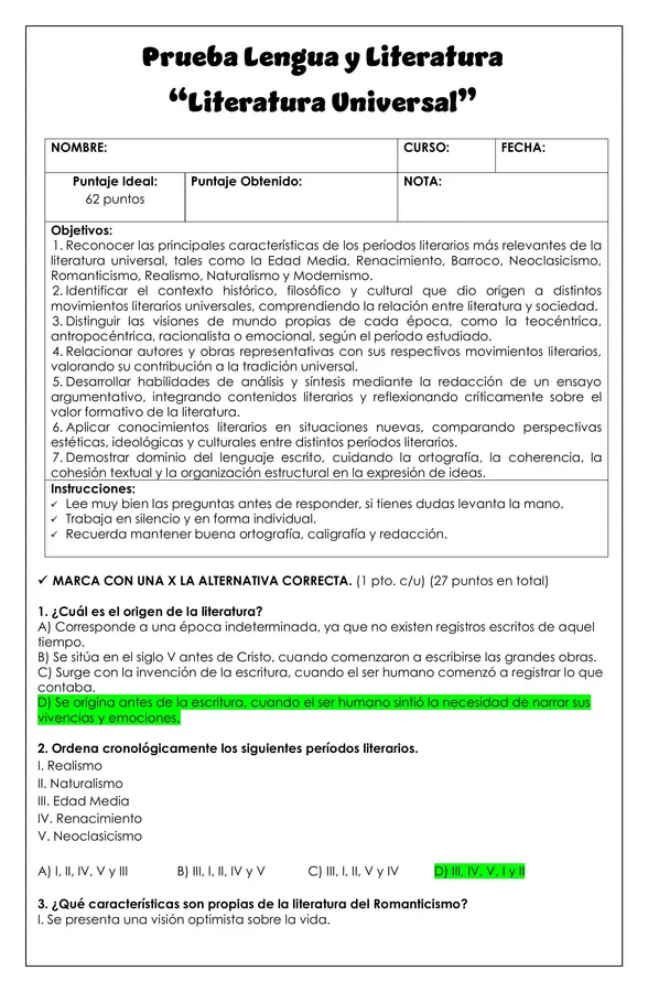 Prueba - Literatura Universal