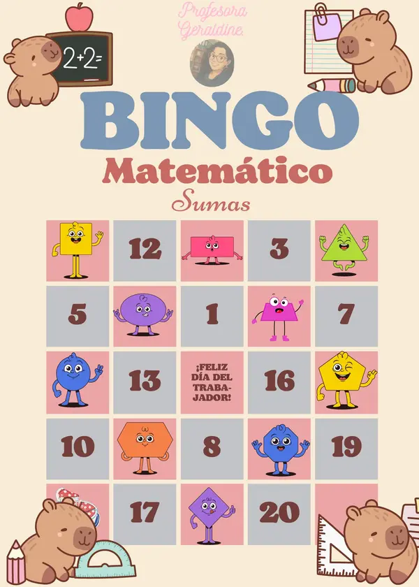 Bingo de sumas hasta el 20