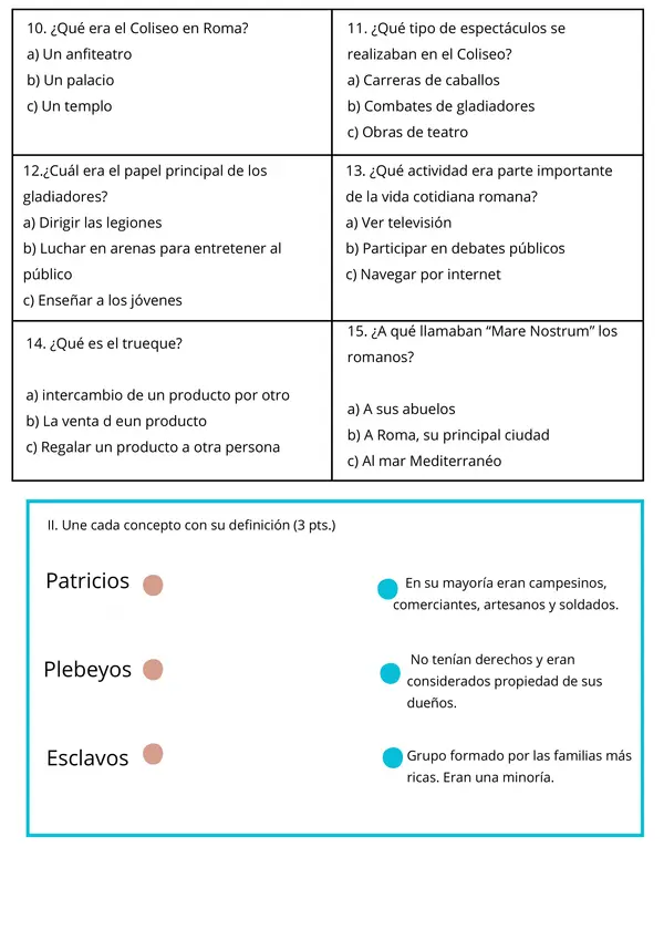 Evaluación de Historia: Los Romanos - Vida Cotidiana y Legado