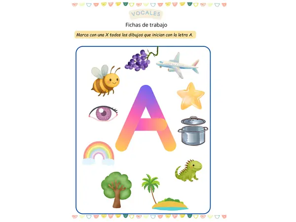 Identifica los dibujos que inician con la vocal
