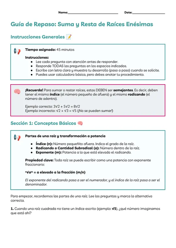 Suma y resta raíces enésimas 