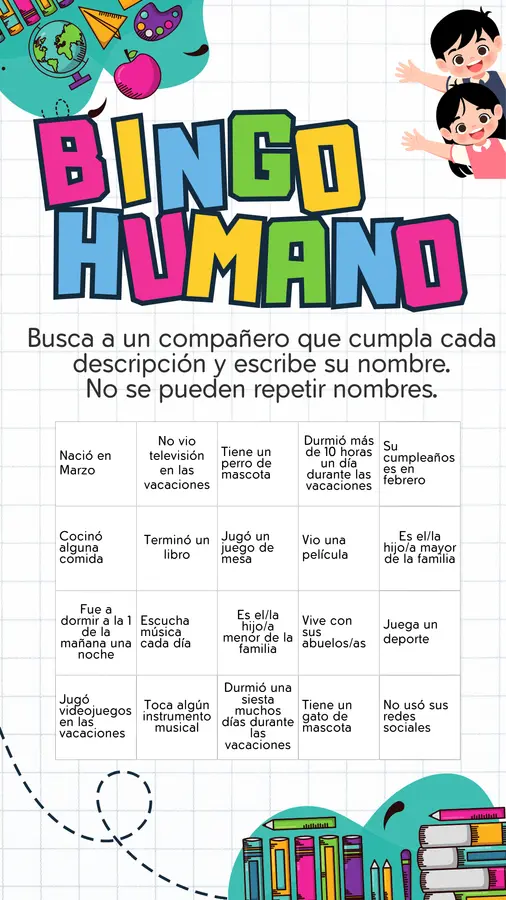 Bingo Humano - Primer día de clases