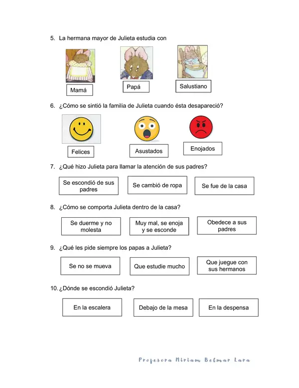 Evaluación libro "Julieta estate quieta"