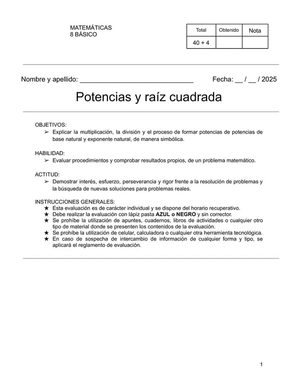Potencias y raiz cuadrada