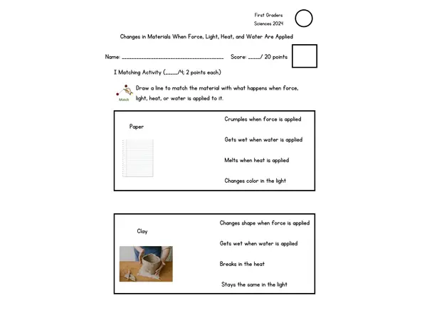 Changes in Materials When Force, Light, Heat, and Water Are Applied