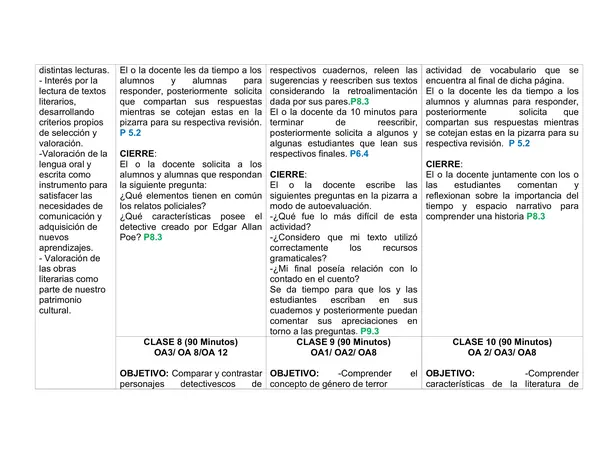 Planificación Clase a Clase: Junio | Lenguaje y Comunicación 8° Básico