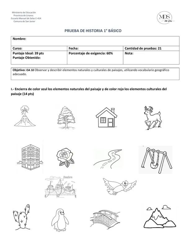 Evaluación elementos naturales y culturales del paisaje 1° básico