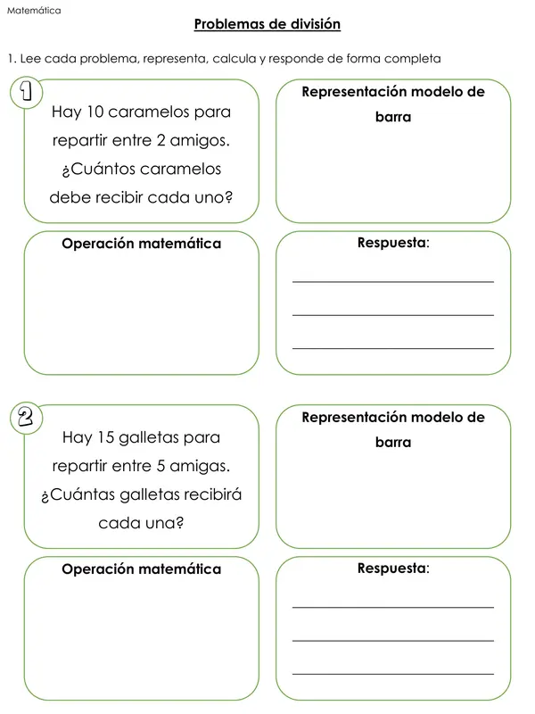 Guía de trabajo: problemas de división (con soluciones)