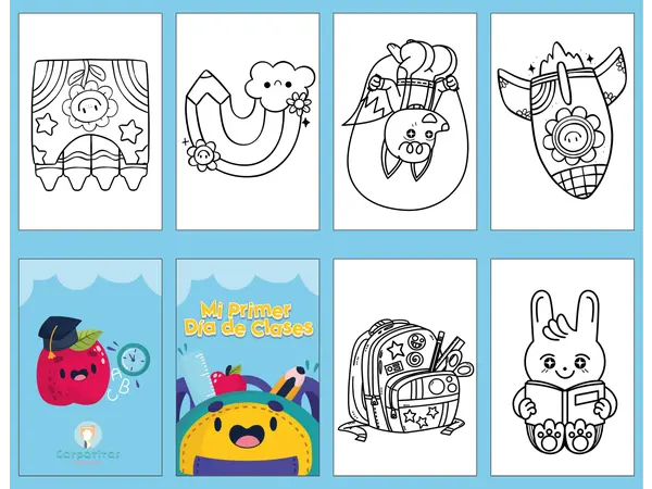 Mini Librito Para Colorear Primer Día de Clases - Hoja Imprimible Para Armar