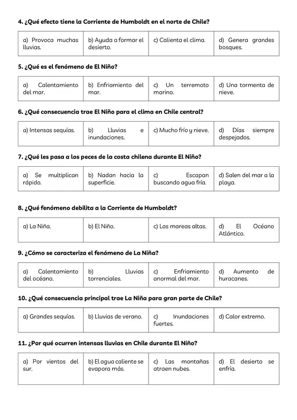 Guía de Comprensión Lectora: Las Corrientes Marinas en Chile