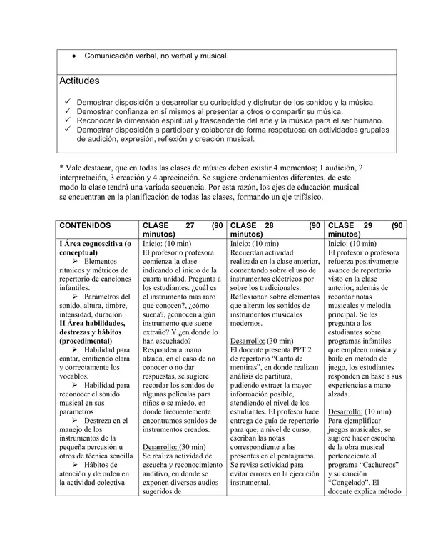 Planificación Clase a Clase: Octubre | Música Segundo Básico