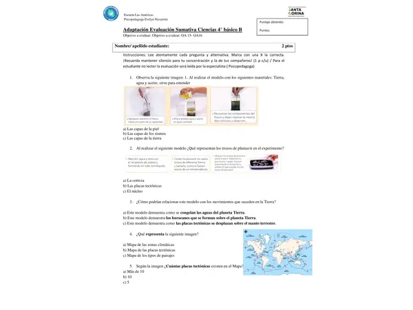 Evaluación Capas de la tierra" 4° básico