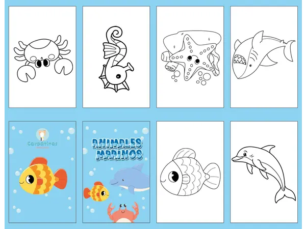 Mini Libro Para Colorear Armable de Animales Marinos