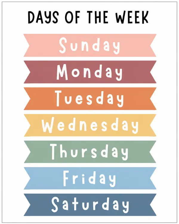 Days of the week - poster días de la semana En inglés 