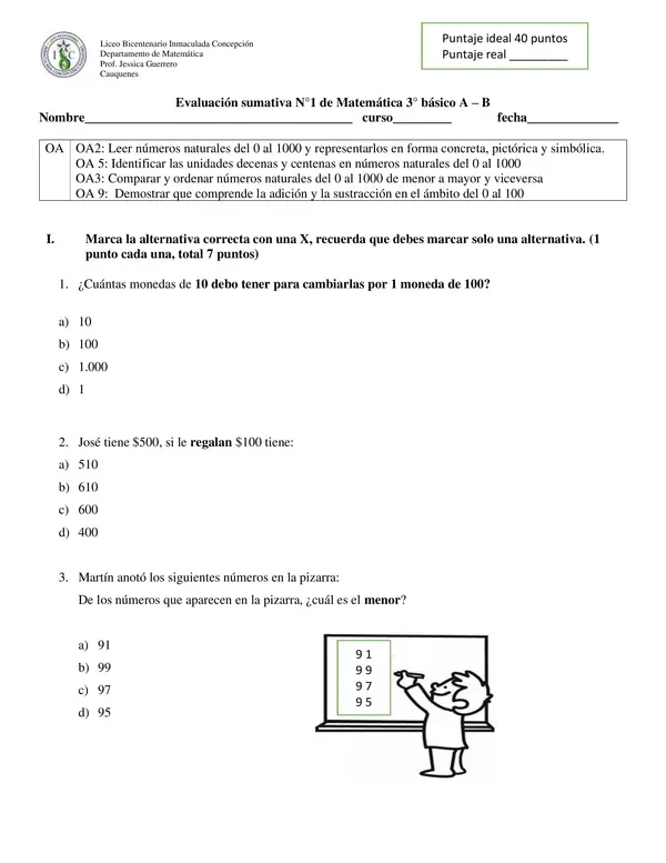 Evaluación sumativa  3° básico