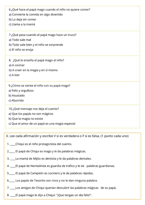  Evaluación Plan Lector "Si tienes un papá mago..." 