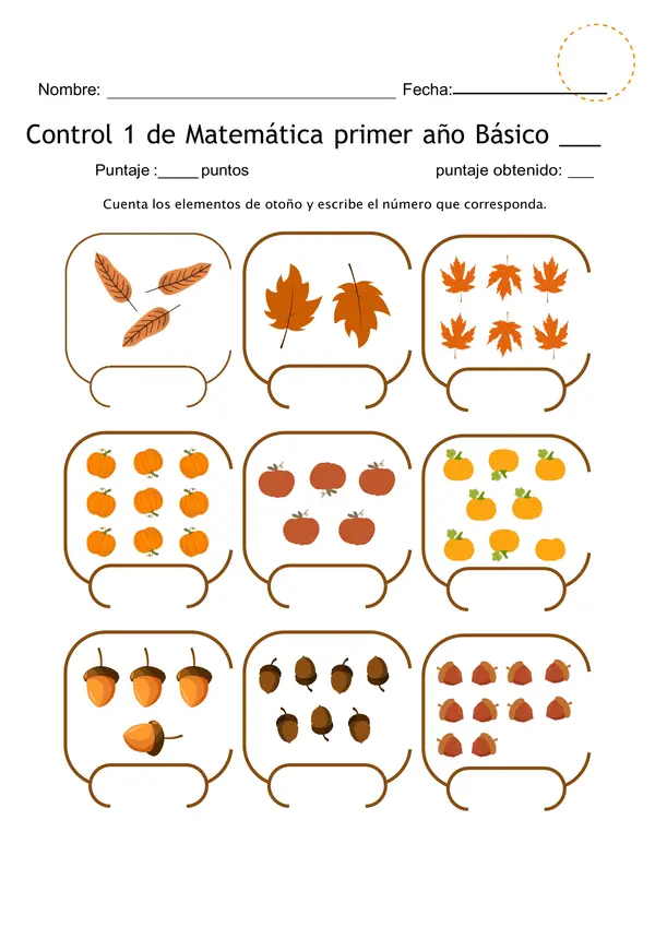 Controles de matemática de los números del 0 al 10 primero Básico
