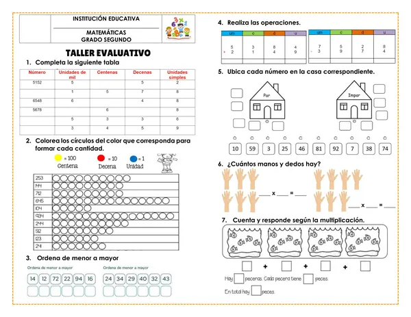 Repaso de números hasta el 9.000, sumas, restas y multiplicaciones