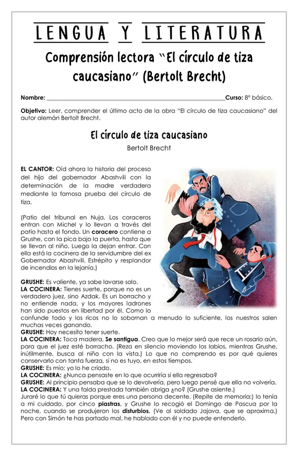 Guía de trabajo - Comprensión lectora El círculo de tiza caucasiano - 8° 