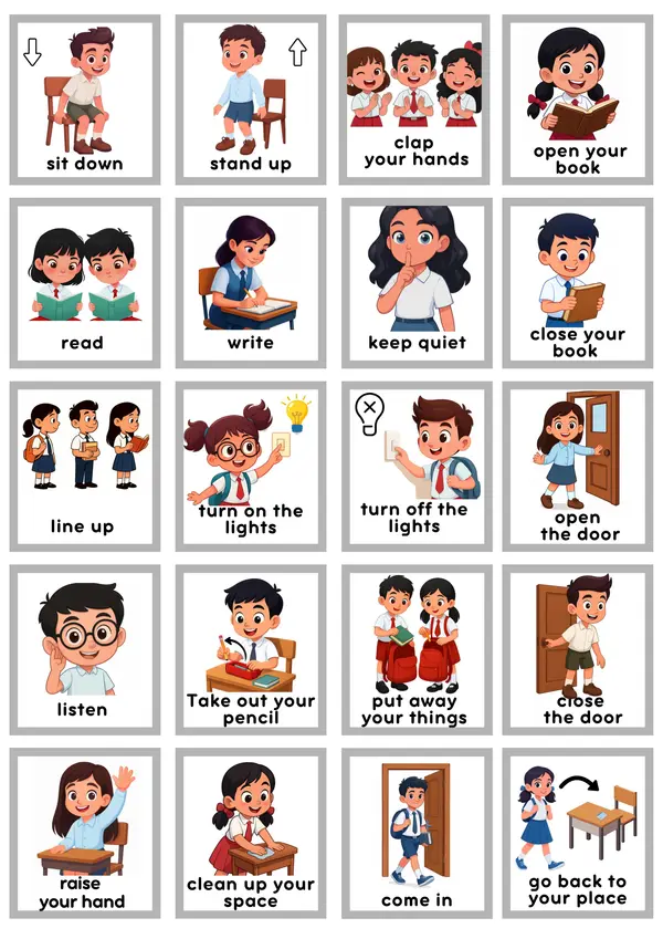 Matching game: Classroom commands 