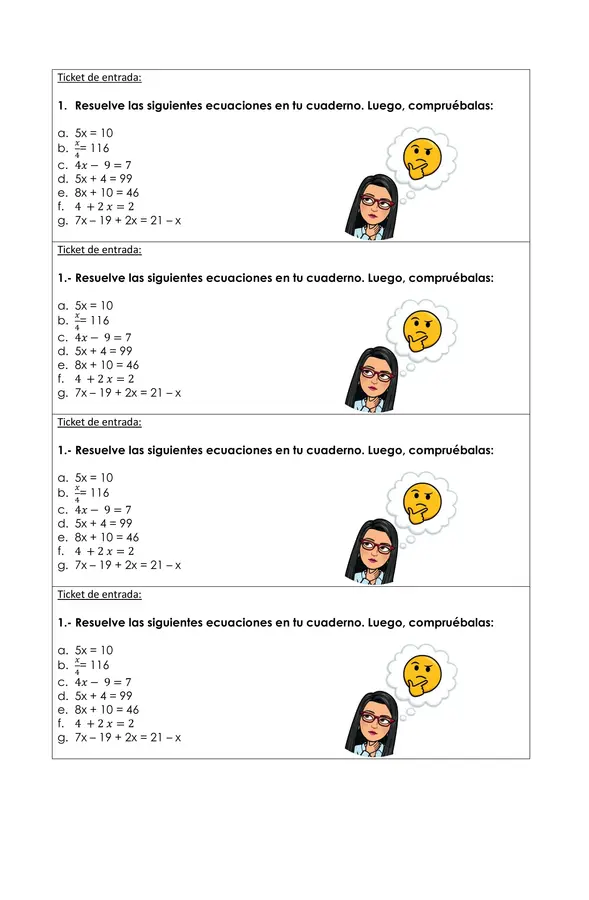 ticket de entrada: Ecuaciones de primer grado. 