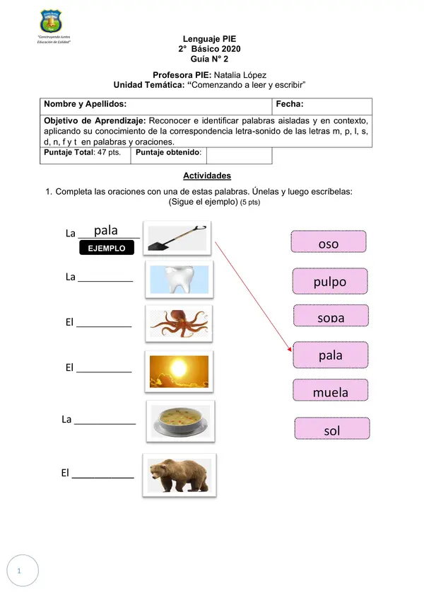Guia de Lenguaje para comenzar a escribir