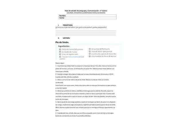 Guía: Localizar, interpretar, parafrasear textos no literarios