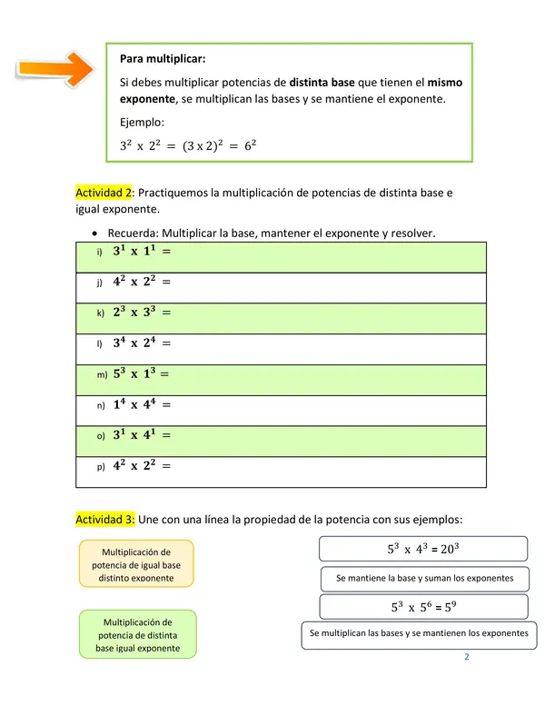 guia de multiplicación de potencias
