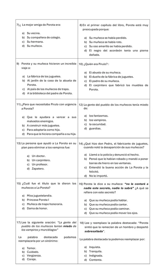 Evaluación libro "La Porota"