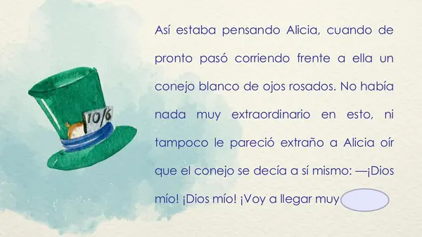 Comprensión lectora Alicia cayendo en la madriguera