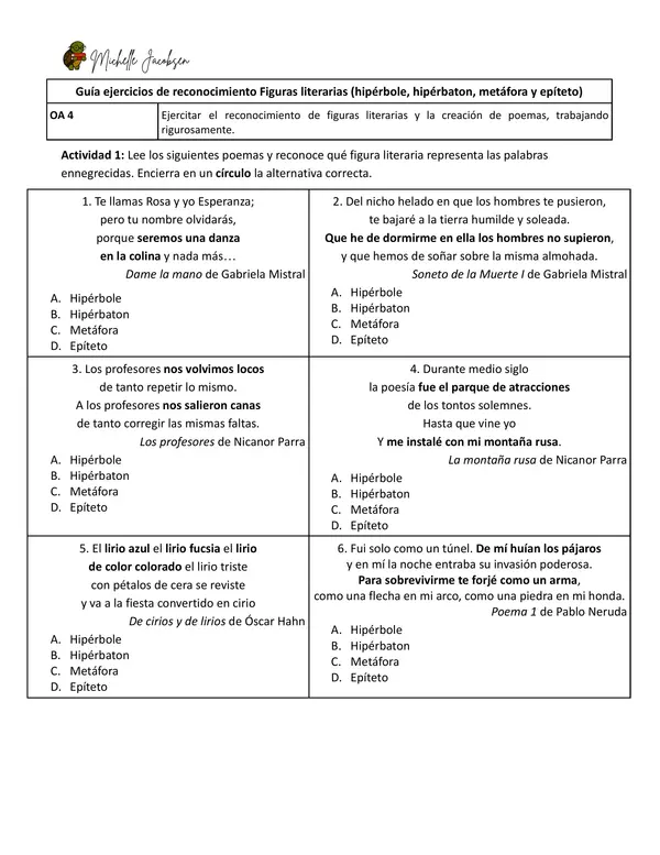 5- Guía ejercicios de reconocimiento figuras literarias (hipérbole, hipérbaton, metáfora y epíteto)