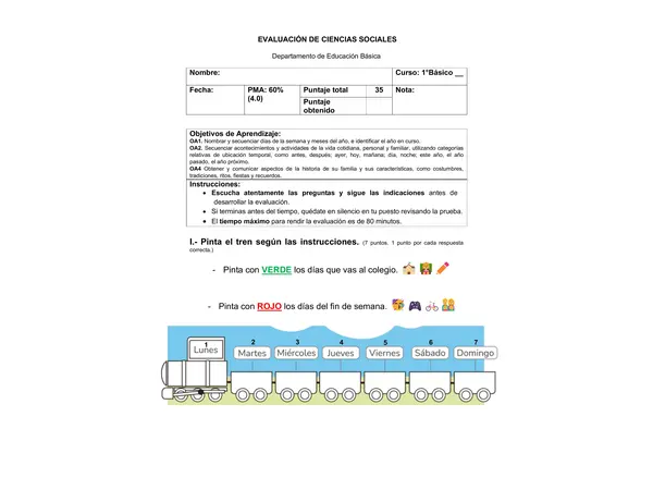 Evaluación Ciencias Sociales 1° Básico