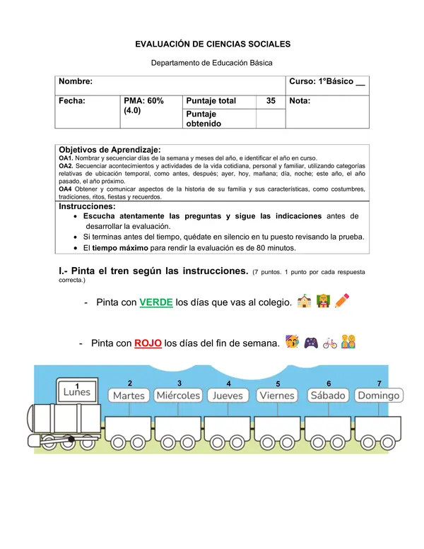Evaluación Ciencias Sociales 1° Básico