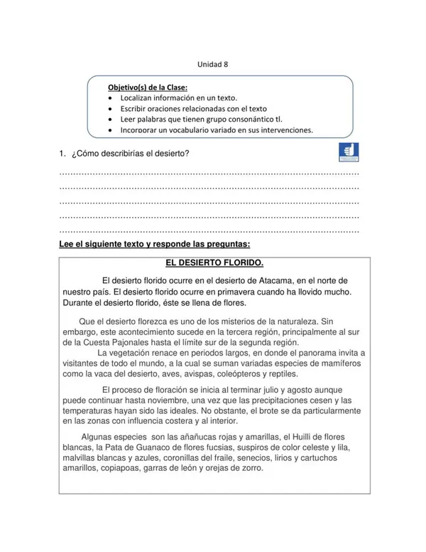 Guia de Texto Informativo Desierto Florido para Lenguaje 1 Basico